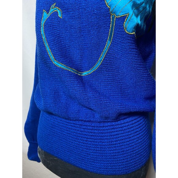 Vintage Blue Floral Sweater By UMI Collections Anne Crimins Sz Medium - Picture 5 of 14